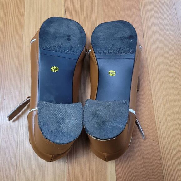 Gingerbread brown mary janes block heel bow detail white scalloped accent lolita - Picture 7 of 8